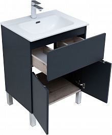 Aquanet Мебель для ванной Алвита New 60 1 ящик 2 дверцы антрацит матовая – фотография-11